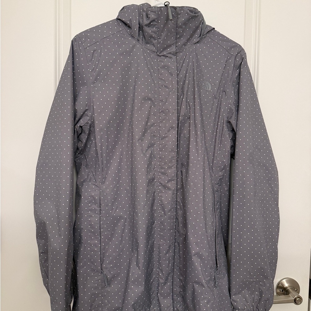 [L] The North Face Gray Grey Polka Dot (Rain) Jacket